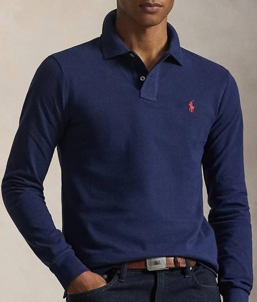 Polo blauw lange mouw