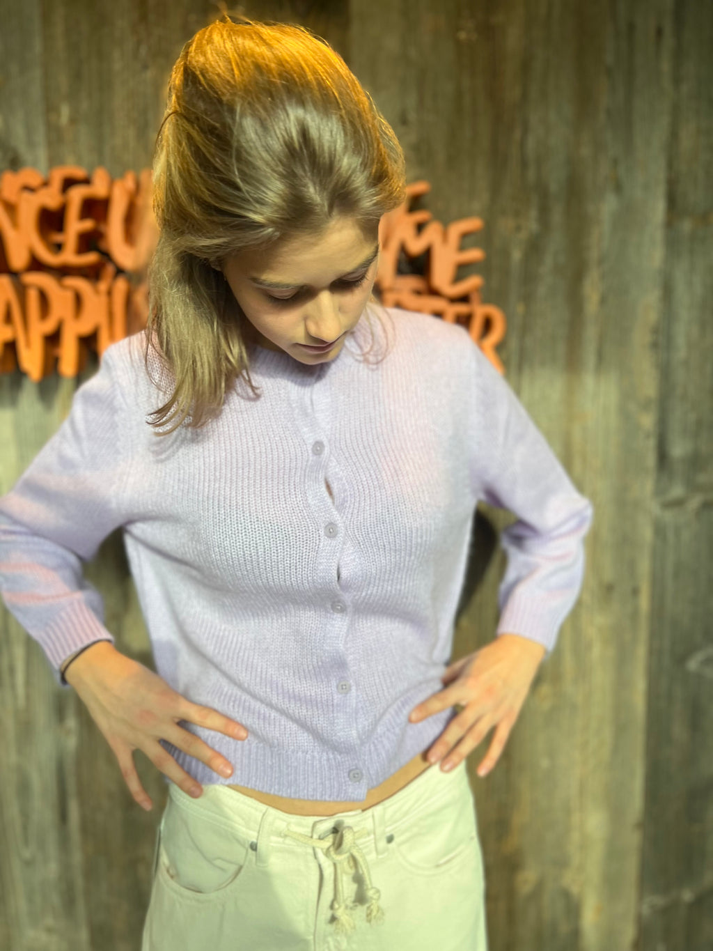 Purple cardigan