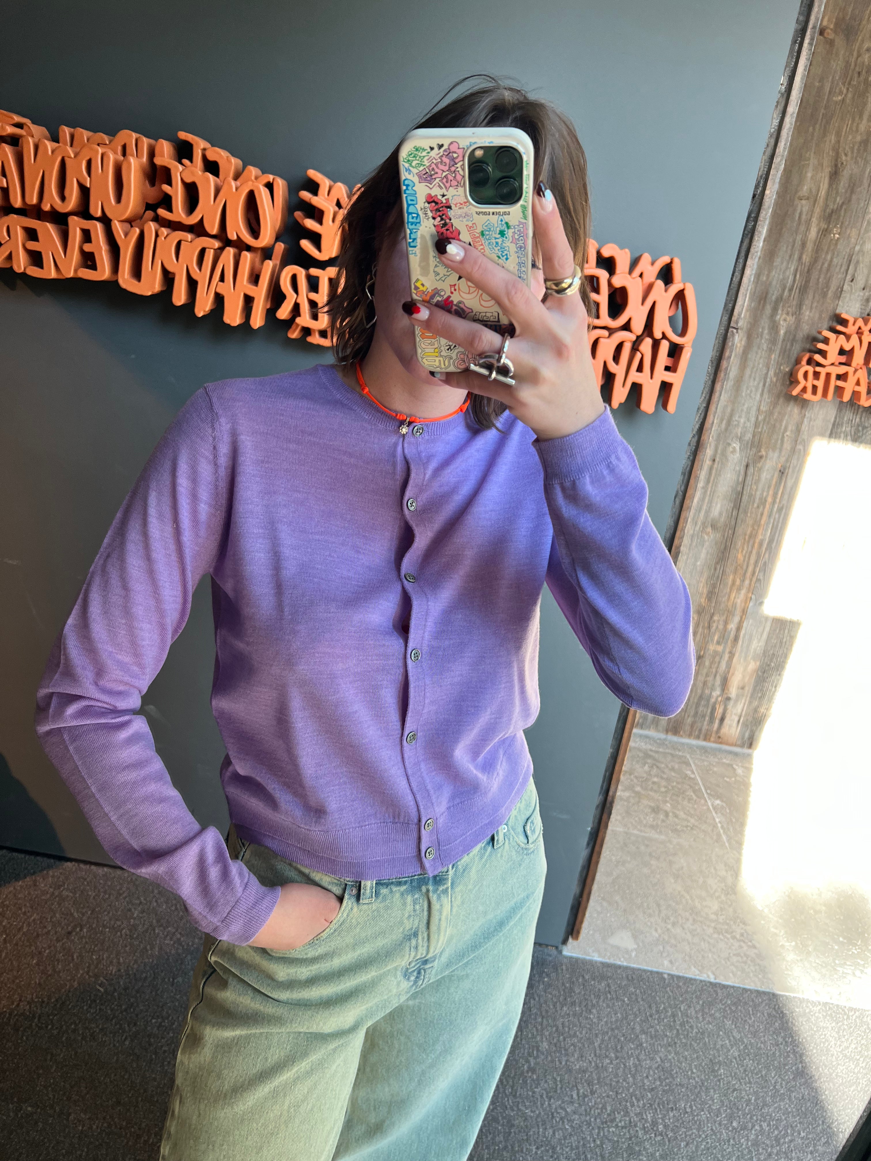 Purple cardigan